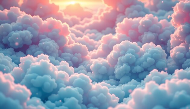 This is an abstract image featuring a dense and colorful cloud formation. The clouds have varying shades of blue, pink, and white, suggesting a tranquil or dreamy atmosphere.