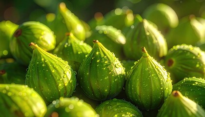 Close Up of a Pile of Fresh Green Figs Displaying Their Delicate Textures and Vibrant Colors Under a Soft Natural Lighting Style