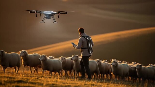 Drone assists shepherd moving sheep