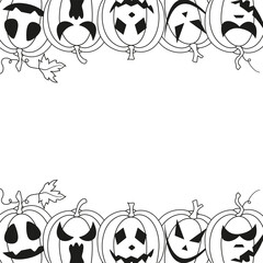 Vector banner with scary pumpkins for Halloween in doodle style and copy space. Spooky illustration for invitation cards.