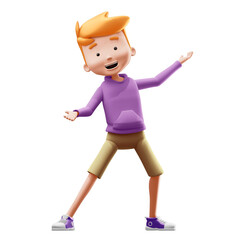 Cartoon Render of a Cheerful Young Boy with Orange Hair Wearing a Purple Hoodie and Khaki Shorts on a Transparent Background Digital Art