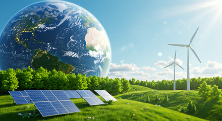 Earth Day concept with energy saving, eco friendly green environment and sustainability idea.