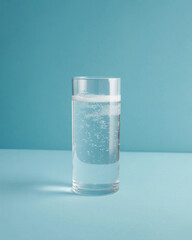 Sparkling Soda Glass on Pastel Blue Minimalist Background
