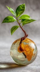 Small plant on globe growth and global awareness