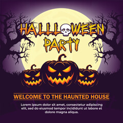 Vector art of halloween party invitation with pumpkins and spooky background