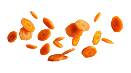 Falling Carrot Slices isolated on a white background