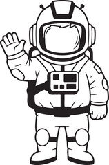 Black and White Vector Illustration of a Cute Space Explorer in Spacesuit for Kids and Design Projects