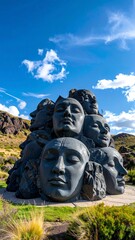 Monument of faces in landscape