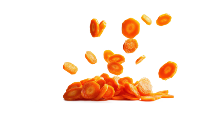 Falling Carrot Slices isolated on a white background