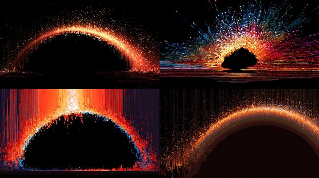 Abstract digital art with dynamic light trails, vibrant colors, and dark backgrounds - Powered by Adobe