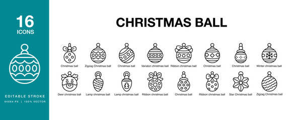 Christmas Ball icon set. Includes holiday, decoration, winter, celebration, christmas and More. Editable Stroke Icon Collection.