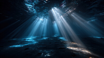 Experimental design captures ocean beauty with rays of light illuminating depths creating serene and captivating atmosphere