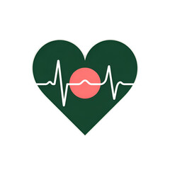 Heart Shape with Bangladesh Flag Colors and Heartbeat Line love health