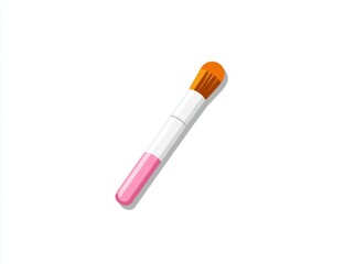 Close-up of a makeup brush with pink handle and brown bristles on a