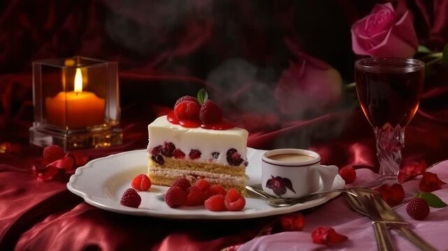 Berry cake with coffee and wine
