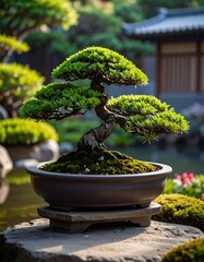 Bonsai in Japanese garden