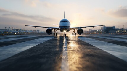 Airplane runway dawn