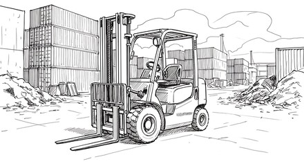 Forklift at a shipping port logistics and industrial transportation