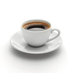 Fototapeta premium Close-Up of Black Coffee in White Ceramic Cup on Saucer Isolated on White Background