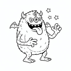 Fototapeta premium Three-eyed furry monster sticking out tongue