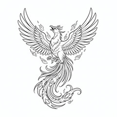 Fototapeta premium Majestic phoenix bird rising from fire line art