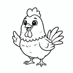 Cute smiling cartoon chicken or hen waving