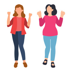 Two Women Cheering and Celebrating with Hands Raised Illustration