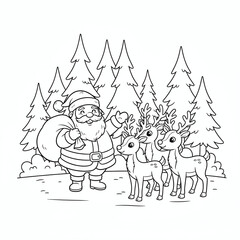 Fototapeta premium Santa claus with reindeer in a snowy forest