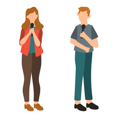 Man and Woman Singing with Microphones Illustration