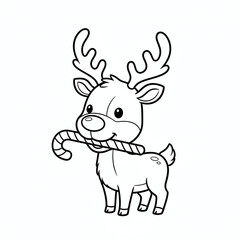 Cute baby reindeer holding striped candy cane