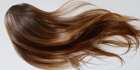 Fototapeta premium Close-up of Long, Wavy Brown Hair Flowing Freely Against a Neutral