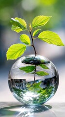 Small plant in glass sphere