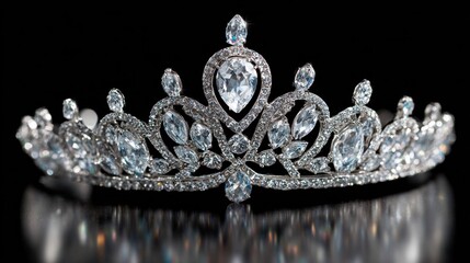 Elegant and Sparkling Silver Tiara with Multiple Clear Round and Marquise Cut Crystals Designed for Special Occasions and Formal Events