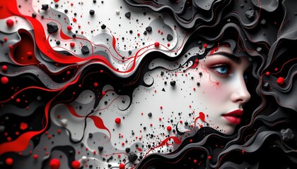A striking digital art piece featuring an abstract design that merges human and mechanical elements