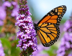 Fototapeta premium Monarch butterfly on lavender flowers