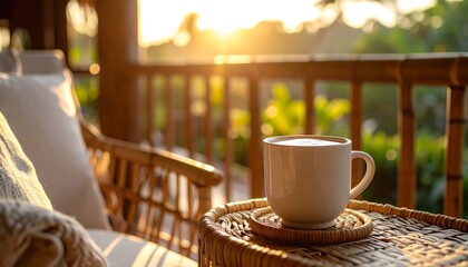 Morning Coffee on a Balcony with Sunrise View.