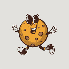 Groovy cookies character in retro cartoon. Mascot, vector, icon, colection, sticker, vintage, illustration, set, funny, logo, comic, vintage, line art, logo