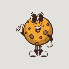 Groovy cookies character in retro cartoon. Mascot, vector, icon, colection, sticker, vintage, illustration, set, funny, logo, comic, vintage, line art, logo
