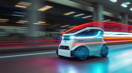 Fototapeta premium Autonomous EV City Night Drive.