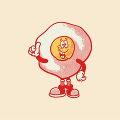 Groovy egg breakfast character in retro cartoon. Mascot, vector, icon, colection, sticker, vintage, illustration, set, funny, logo, comic, vintage, line art, logo
