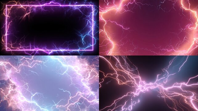 Abstract background with electric plasma discharges, lightning, energy arcs effects.