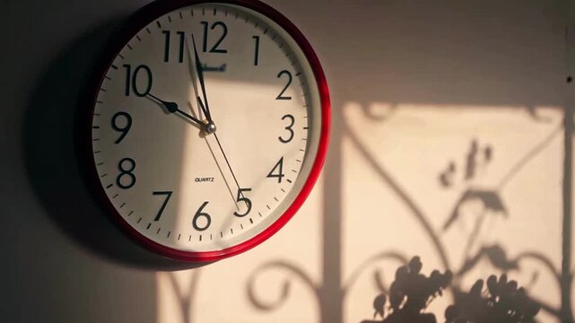 modern alarm clock watch with black hands movement go forward clockwise with moving shadow. countdown and deadline