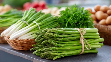 Fresh spring produce arriving at farmers market stall