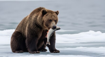 Obraz premium bears hunt fish in frozen waters