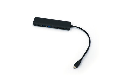 Multiport Adapter for MacBook with USB, HDMI, and Card Readers on White Background