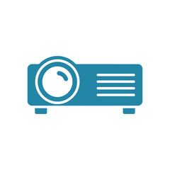 A blue icon of a projector on a white background.