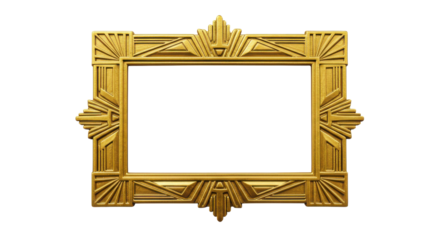 Art Deco gold picture frame for mockup design isolated PNG with Transparent Background