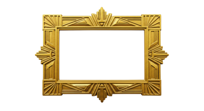 Art Deco gold picture frame for mockup design isolated PNG with Transparent Background