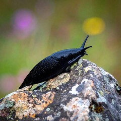 Black slug on a rock