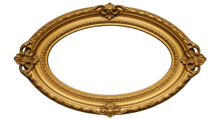Empty oval gold frame with antique ornate design isolated PNG with Transparent Background